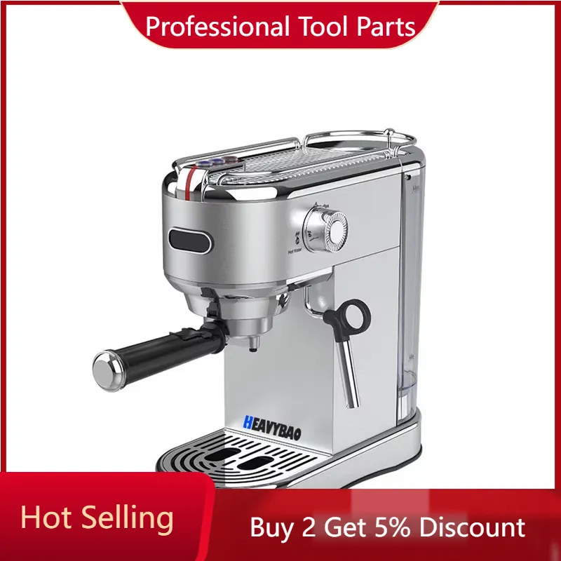 Coffee Maker - Heavybao เครื่องชงกาแฟแบบหยดสแตนเลสเชิงพาณิชย์ 1450W พร้อมปั๊มสำหรับเอสเพรสโซ่ คาปูชิโน่ และสตีมในร้านกาแฟ
