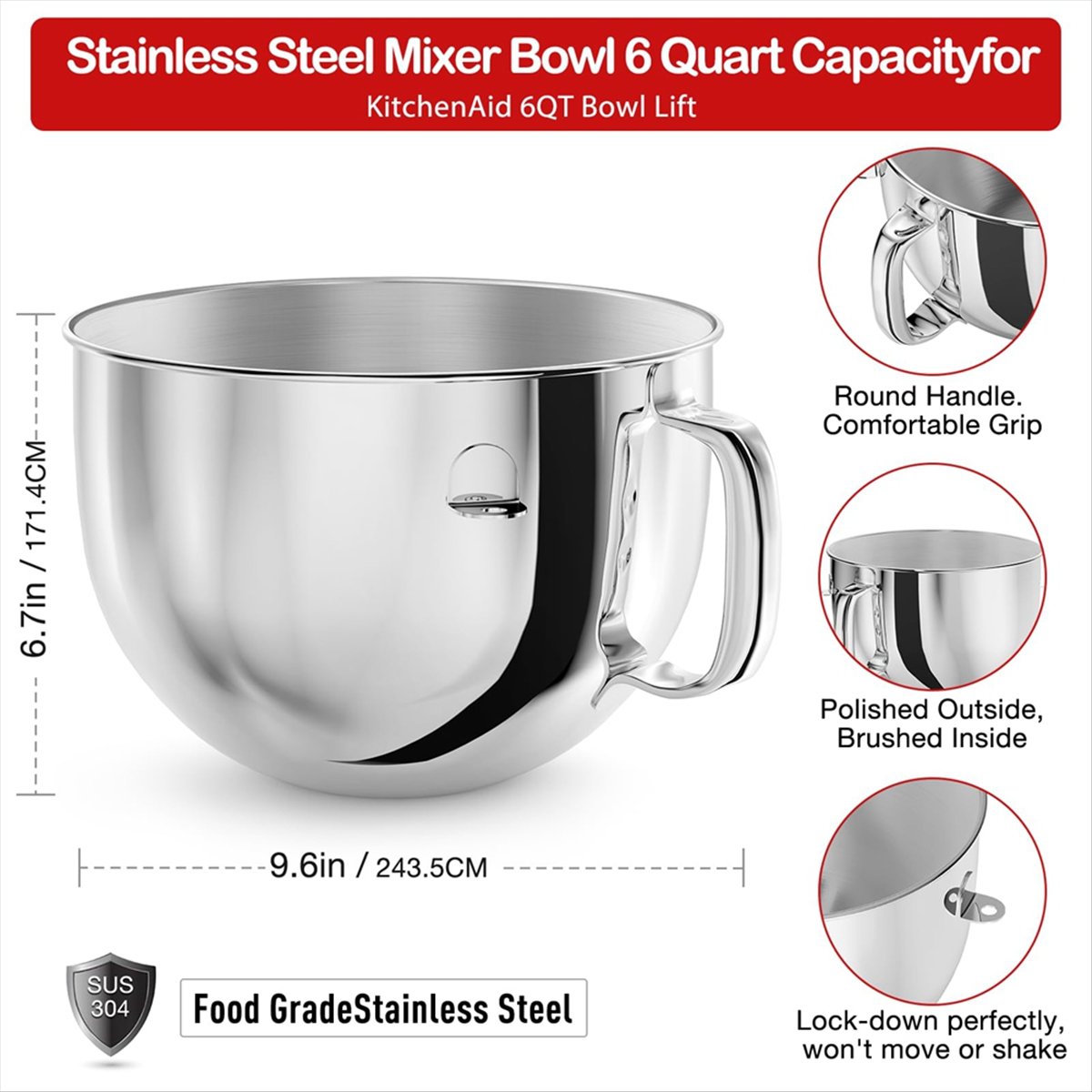6QT ชามผสมสแตนเลสสำหรับเครื่อง - Stand Mixer บทวิจารณ์และราคา